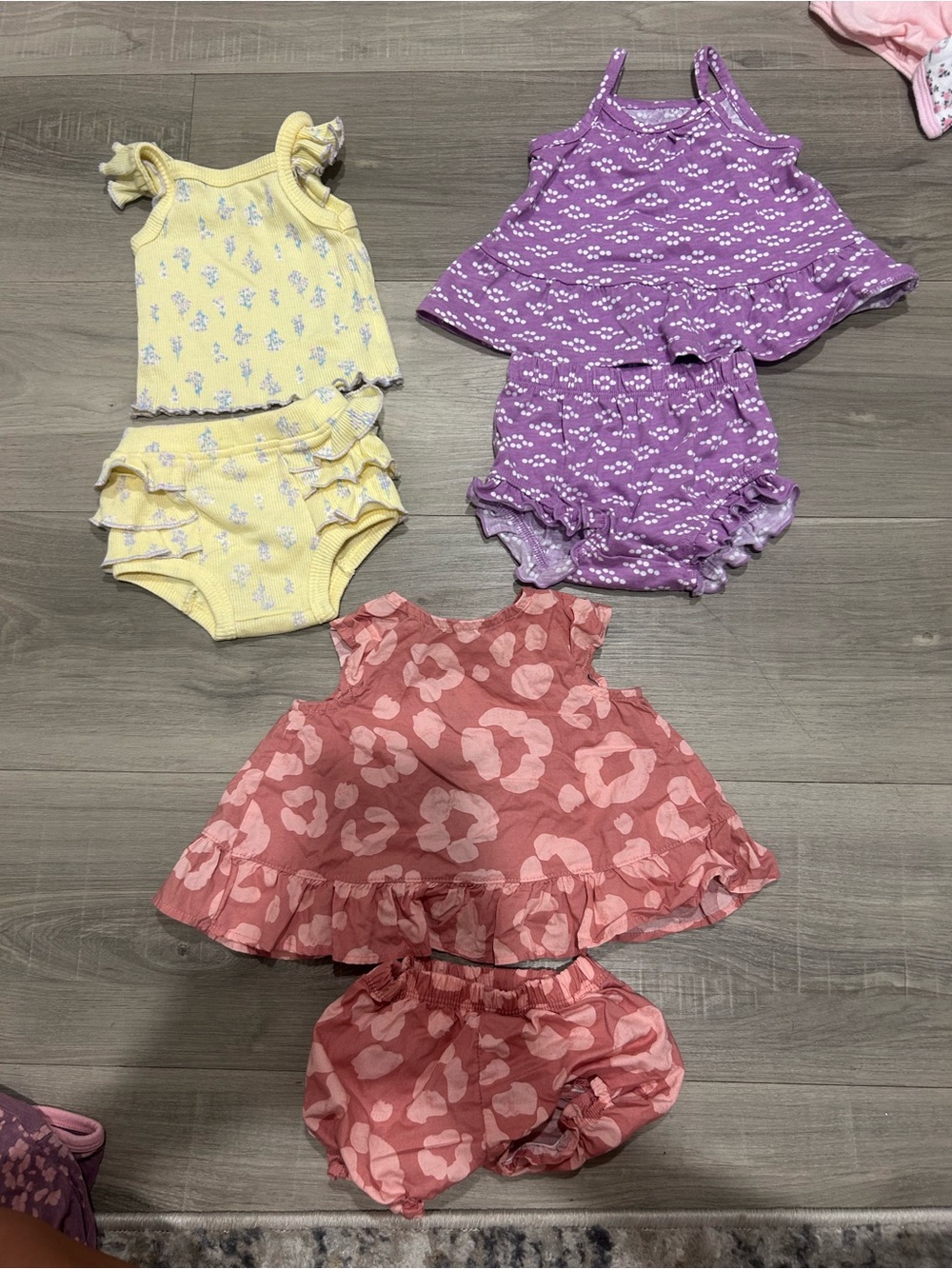 0-3 months Baby Girls 3-Pack Summer Tank & Bloomer Set - Yellow, Purple, Coral